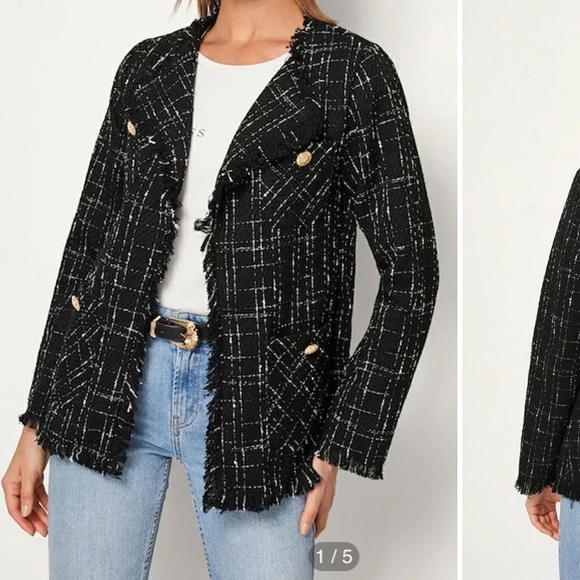 NWOT Button detail Plaid Fringe Edge Tweet Jacket - Picture 1 of 11